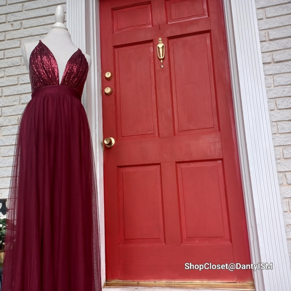 Luxxel Long Formal Tulle Mesh Sequin Backless Evening Dress - Picture 16 of 16